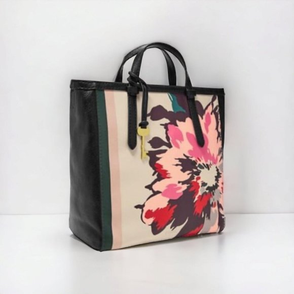 FOSSIL Camilla Small Backpack Black Floral Leather Tote - Medium in Size - Picture 2 of 7